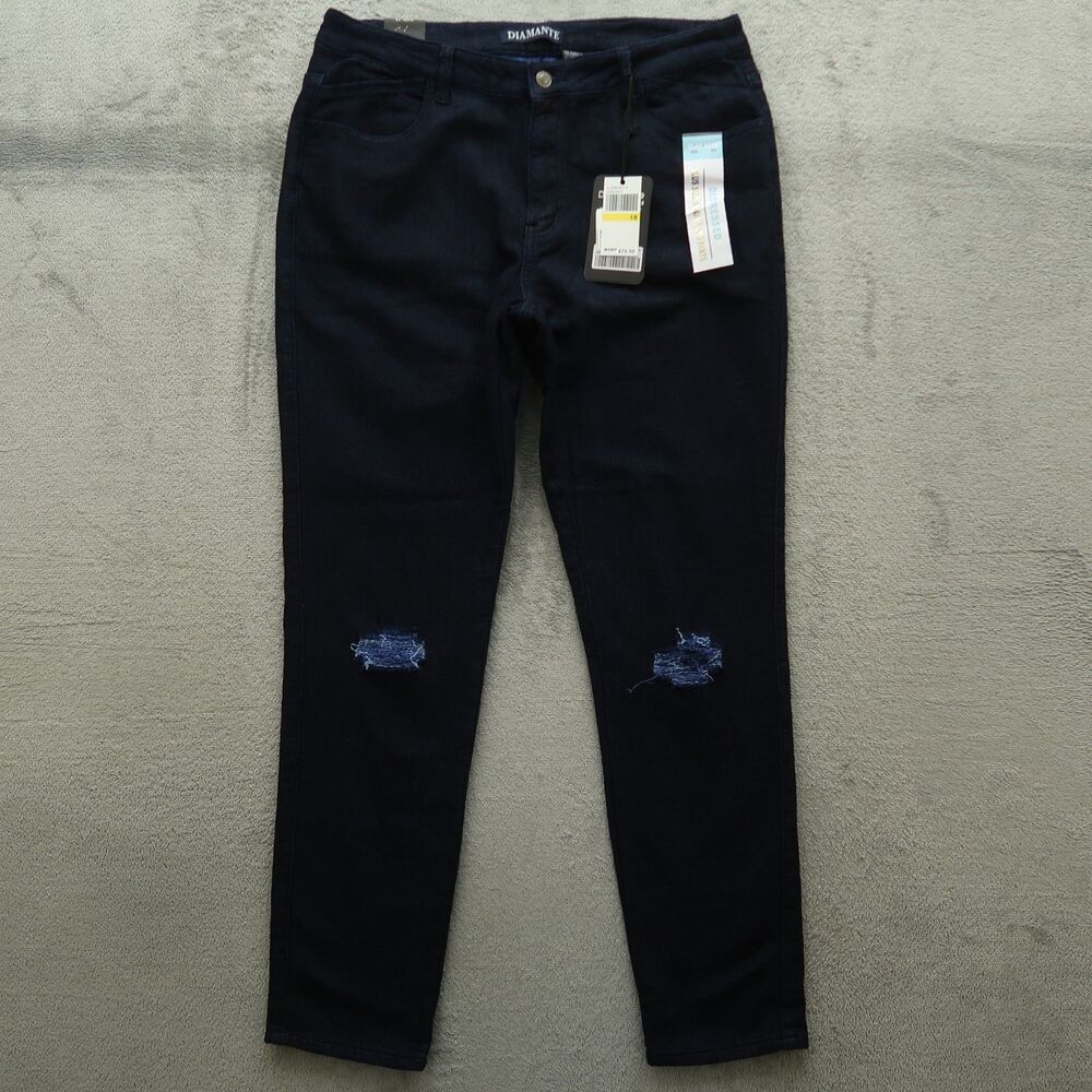 Diamante Jeans Women's Size 18 High-Rise Skinny Denim 31" Inseam NWT Distressed